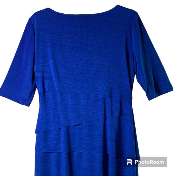 Tahari ASL Dress Size 8 Cobalt Blue Layered Skirt 3/4 Length Sleeves Career - Picture 6 of 11
